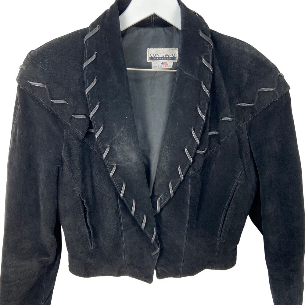 Vintage Black Suede Bolero Jacket Made in USA - Women's Size L
